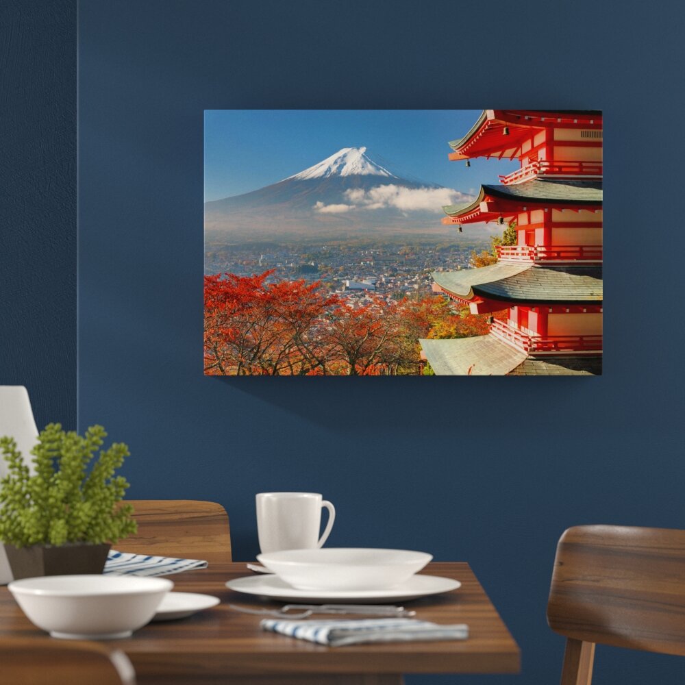 Leinwandbild ,,Tempel am Fudschijama Japan", Fotodruck