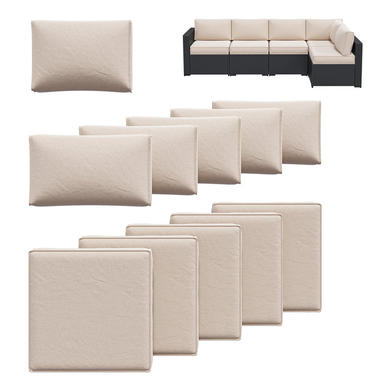 Ensemble de housses de coussin d'extérieur 11 pièces pour canapé modulaire 5 places, housses seulement, Beige