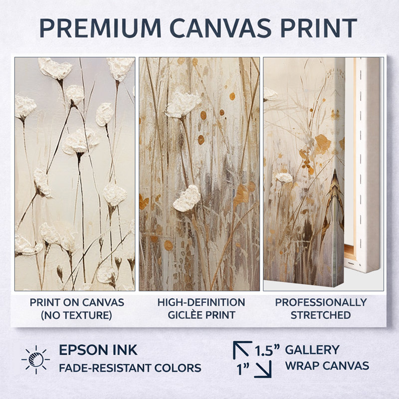 beige Wildflowers Floral Fantasy - Beige Wildflowers Wall Art, Single Picture Framed, 30" H x 40" W, Gold