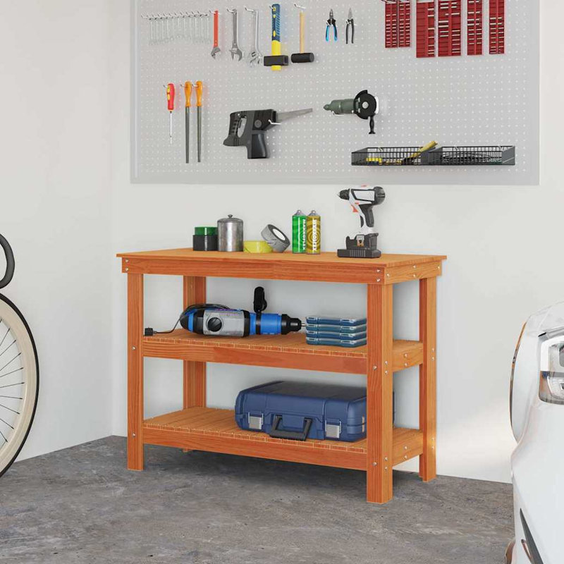 Work Bench 50x80 Cm Solid Wood Pine, Brown, 80cm H  x 110.5cm W  x 50cm D