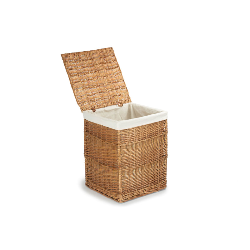 Wicker Laundry Bin Basket with Lining, 61cm H x 46cm W x 46cm D, Light Steamed/White