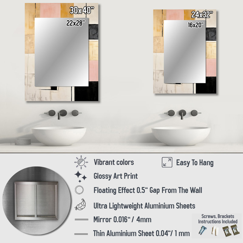 Pink And Gold Cubism Dream - Abstract Shapes Mirror, Pink Decorative Wall Mirror, Printed Metal Art, 32" x 24"