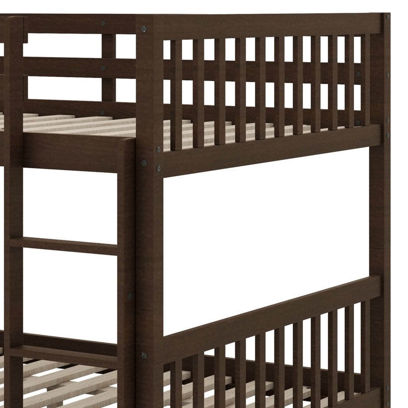 Lit superposé en bois d'hévéa avec lit gigogne extensible, transformable en deux lits séparés, Espresso