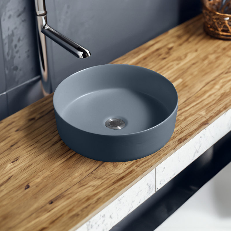 7844 Ceramic 35cm Vert Round Countertop Basin, Dark Grey
