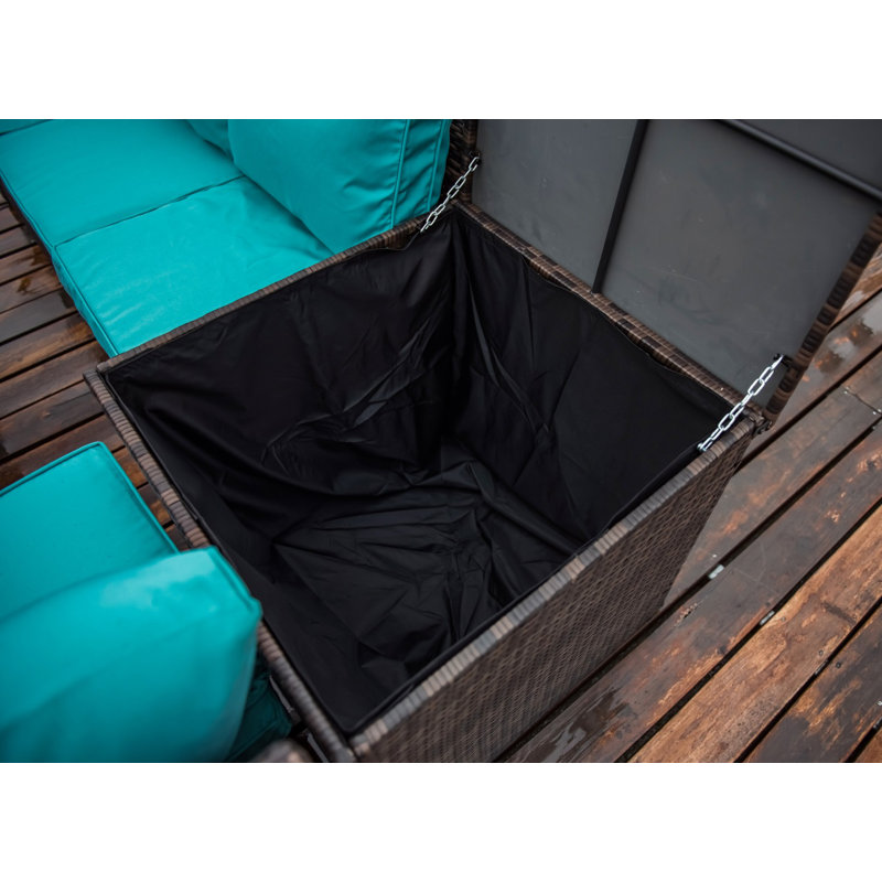 Ensemble de conversation en osier / rotin pour 6 personnes avec coussins, Marron, Cyan