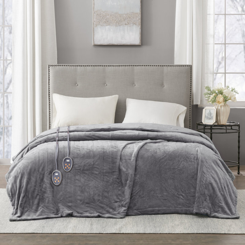 Couverture chauffante pelucheuse ultra-douce chauffante avec 20 réglages de chaleur, Double, Gris