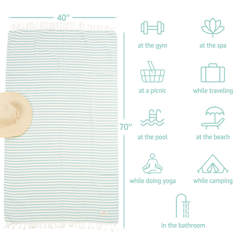 40x70" Size 4 Pack Turkish Peshtemal Beach Towels, Blue