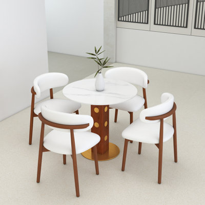 33.46" Modern Round Sintered Stone Commercial Restaurant Table Set With 4 PU Leather Chair