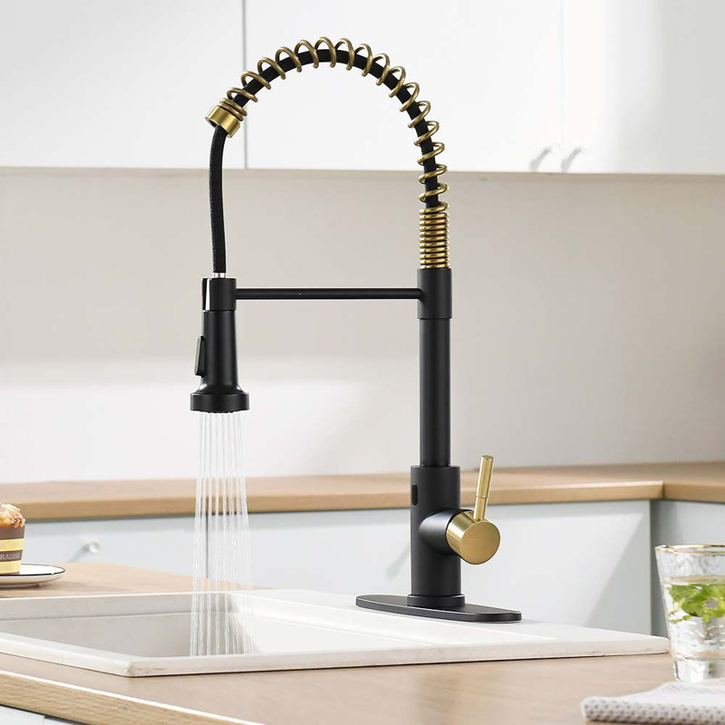 HOOSENG Pull Down Touchless Kitchen Faucet, Gold/Matte Black