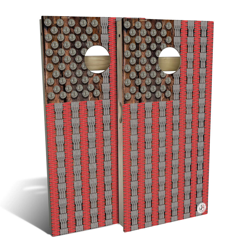 2' X 4' American Flag Bullets Cornhole Board Set With Case And Lights