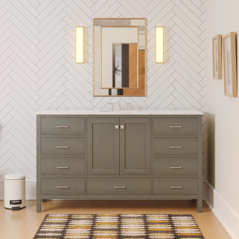 Claudett 60'' Single Bathroom Vanity with Top, Engineered Carrara, Marine Gray