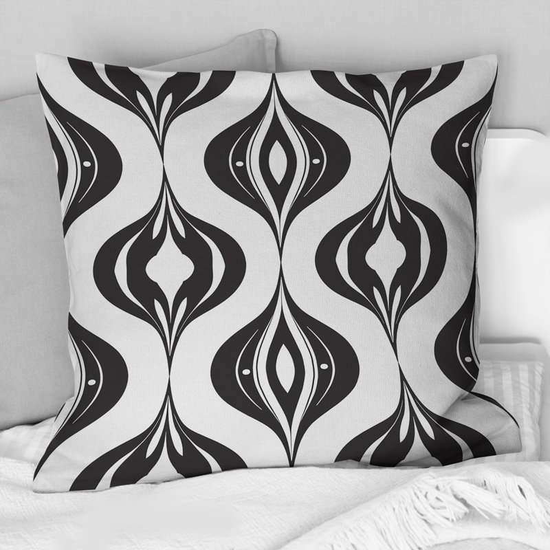 Coussin décoratif noir Mid-Century Ogee Print I - Mid-Century, H 16 po x l 16 po