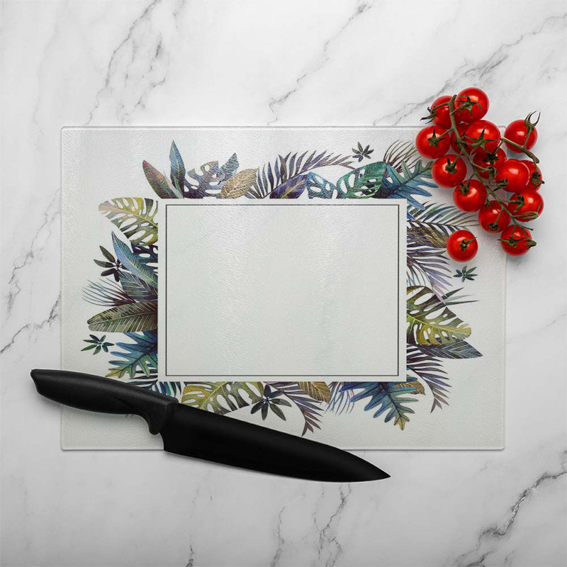 Square Tropical Border Glass Chopping Board