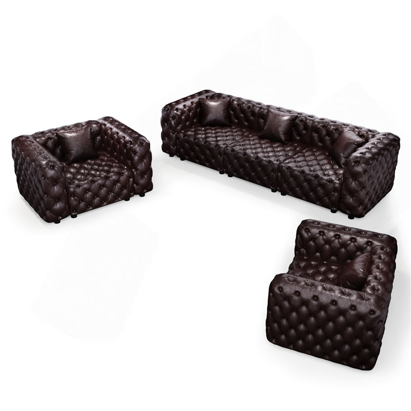 Ensemble de canapé moderne, canapé modulaire 5 places rembourré en similicuir avec conception touffetée à la main pure, 5 coussins, combinaison multiple pour le salon
