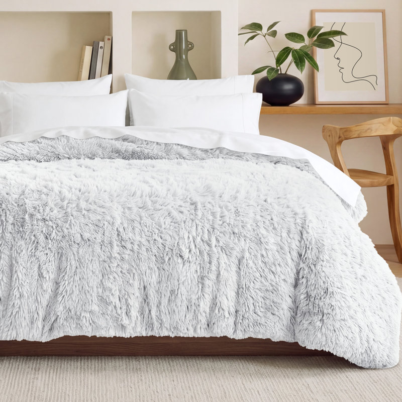 Shaggy Fleece Plush Duvet Cover, White, Full Duvet Cover