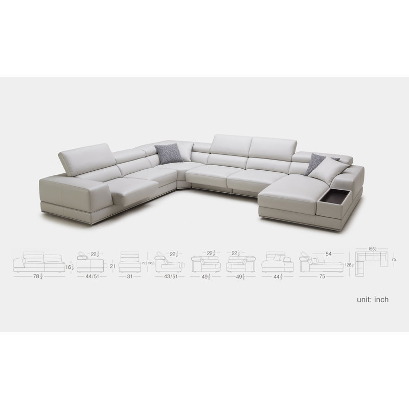 Canapé modulaire de coin symétrique en cuir véritable de 157 po Ludlew