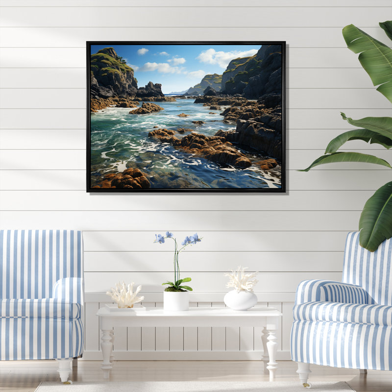 Rocky Beach Coastal Contrast, H 30 po x l 40 po, Cadre photo noir