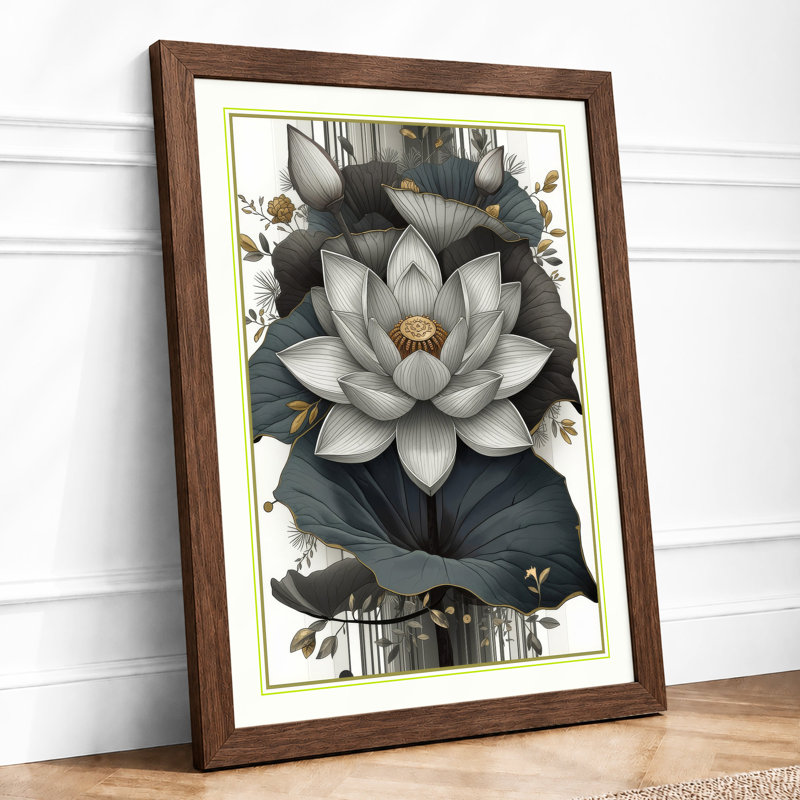 Water Lily Bloom Botanical - Framed Print, Walnut, A4 - 29.7 x 21.0 cm