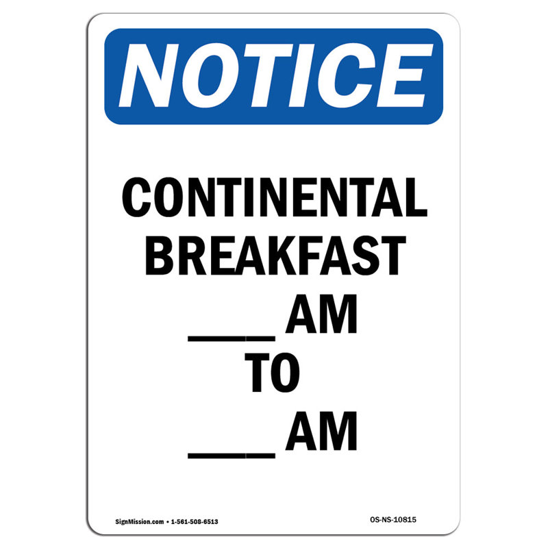 Petit déjeuner Continental «Am to Am», H 18 po x l 12 po x P 0,1 po