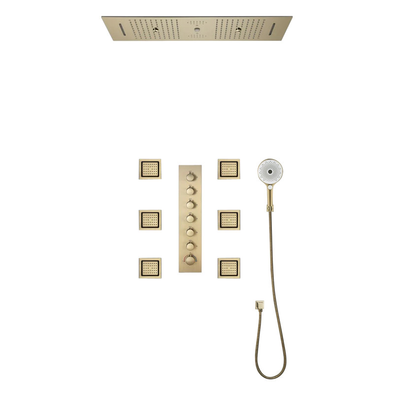 Système de douche thermostatique à DEL encastré et plafonnier encastré avec 6 jets pour le corps et douche à main Catania