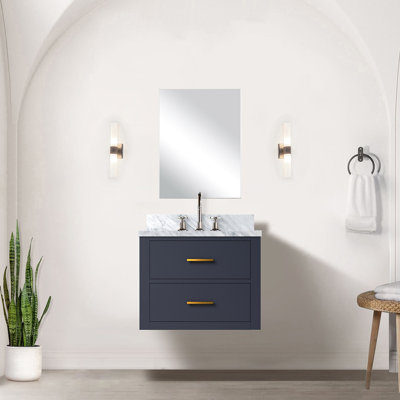 Meuble-lavabo bleu l 24 po x P 18 po avec comptoir en acrylique, robinet et miroir de 18 po inclus