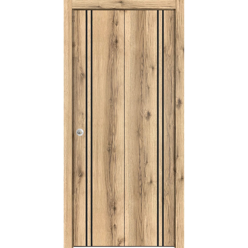 Porte pliante en bois massif massif, 64 po x 84 po, Chêne