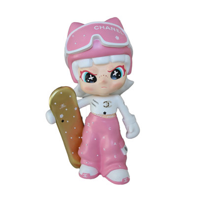 Trendy Resin Snowboard Girl Decor Statue