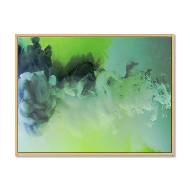 Nuances de vert liquide II - peinture sur toile, H 30 po x l 40 po x P 1,5 po, Cadre flottant en érable