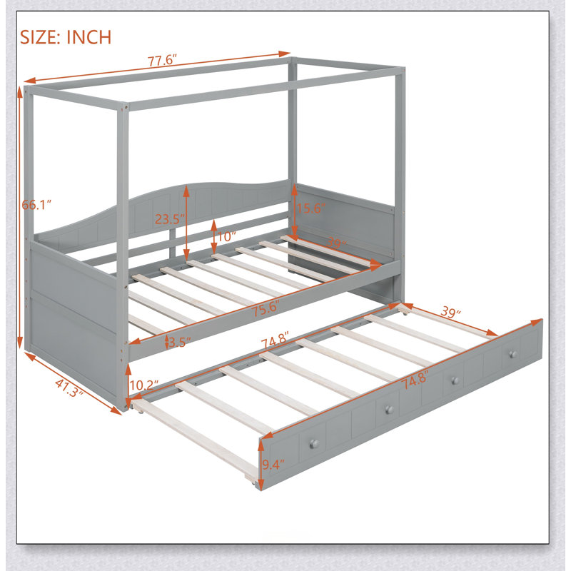 Canopy Day Bed With Trundle, Gris