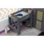 Lit mezzanine double en bois avec bureau, tablettes multiples, DEL et station de charge, gris foncé