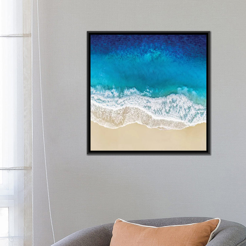 « aqua ocean vagues i », impression sur toile, H 26 po x l 26 po x P 1,5 po, Toile avec cadre noir, Pas de tapis