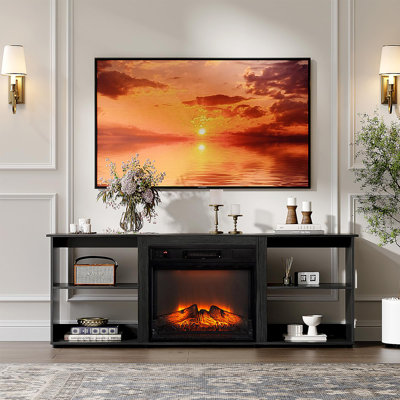 Meuble télé avec foyer, pouvant accueillir un téléviseur de 65 po ou moins, un centre de divertissement de style campagnard de 58 po, avec foyer électrique et tablettes réglables