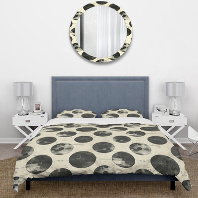 Black Charcoal Retro Midcentury Circle II - Midcentury Duvet Cover Set