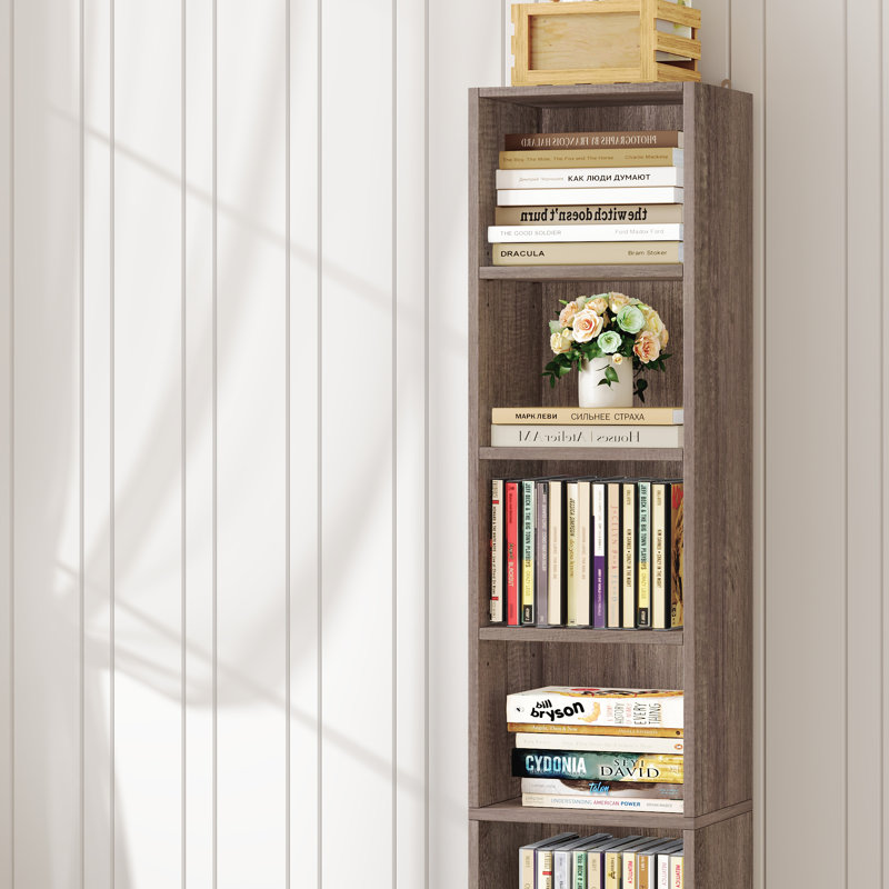 Gracyn 72" H Modern Wood 8-Tier Narrow Library Bookcase with Adjustable Shelves, Standard Storage, Dark Oak, 1