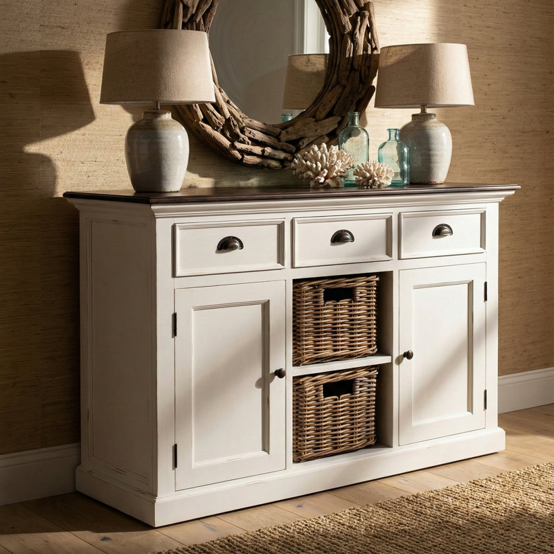 Guisborough 49.21'' Sideboard, White/Brown