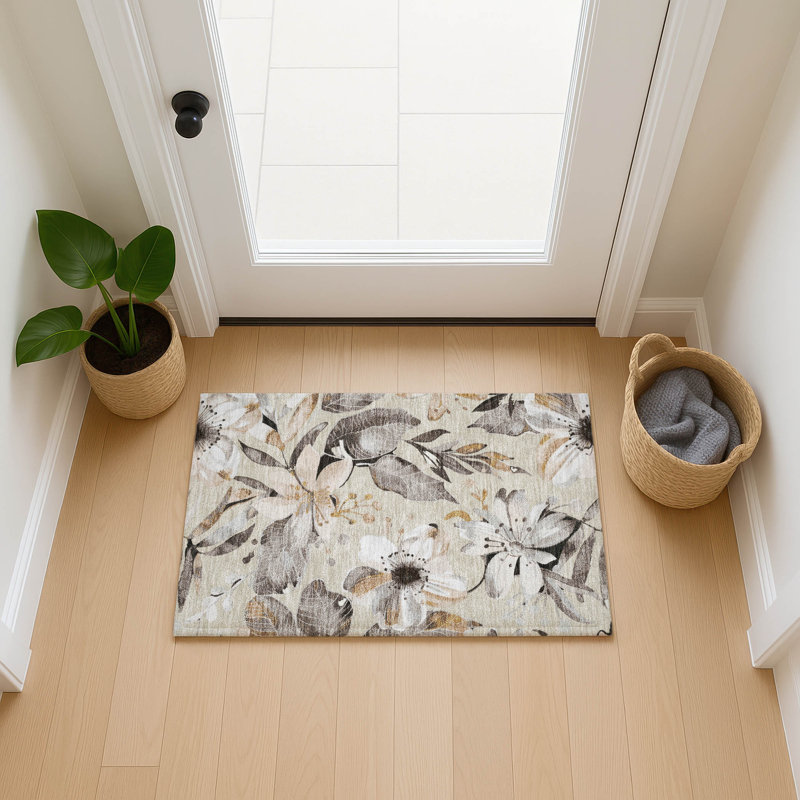 Machine Washable Indoor/Outdoor London ACN2260 Floral Rug, Rectangle 1'8" x 2'6"