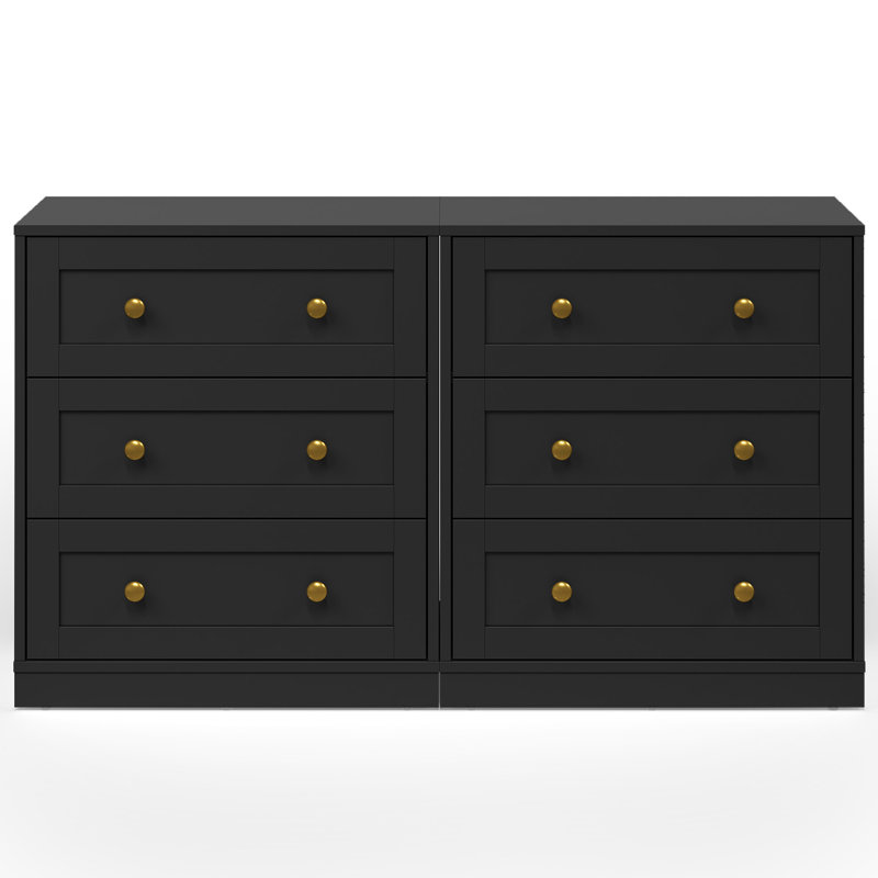 Grande table de chevet avec 3 tiroirs spacieux, ensemble de 2, Noir