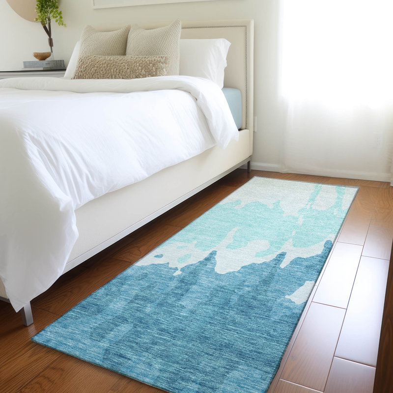 Premium Machine Washable Prisco Teal Rug, Runner 2'3" x 7'6"