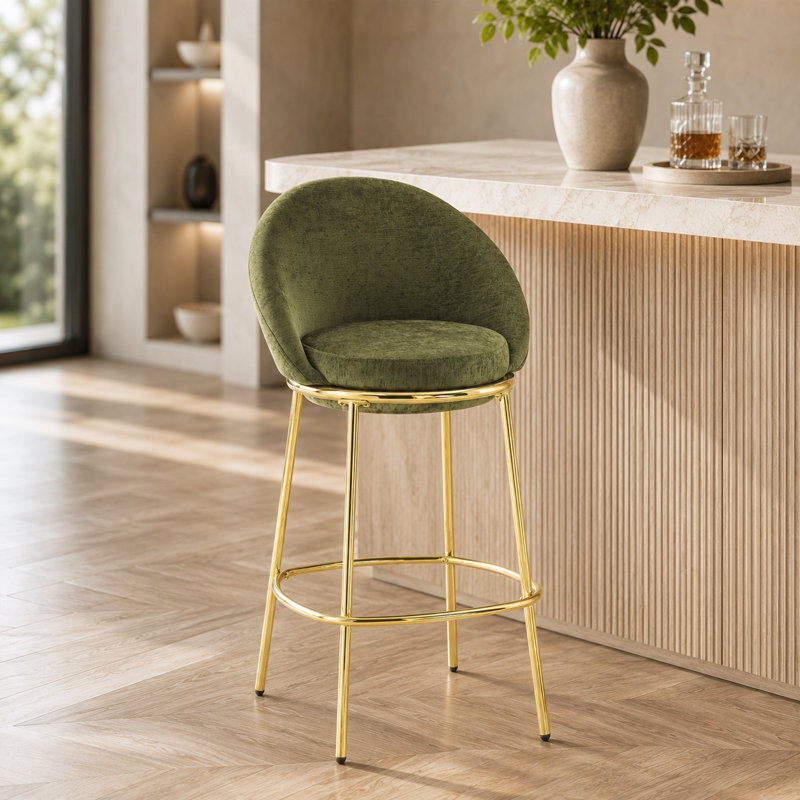 Tabouret de bar 40,8 po de style moderne vert olive avec pieds dorés polis - ensemble de 2