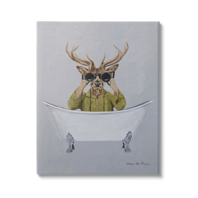 «Camping Deer Binoculars Vintage Bathaign Illustration» par Coco de Paris - Peinture