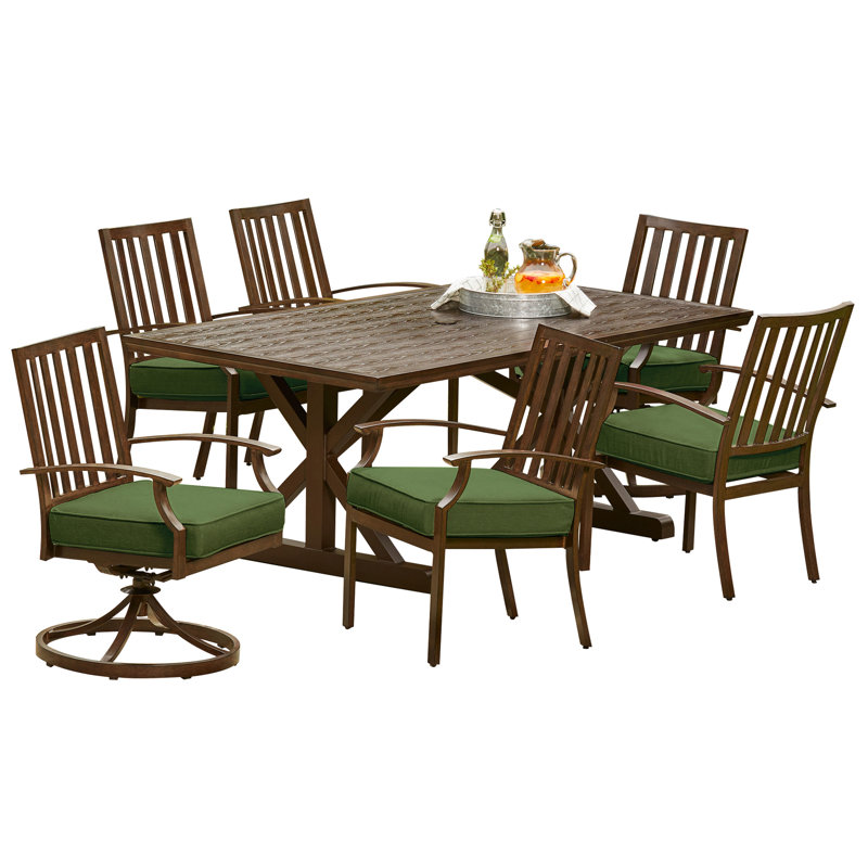 Ensemble de salle à manger rectangulaire en aluminium pour 6 personnes de 76 po avec coussins Jerrell, Vert