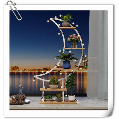 Support pour plante d'intérieur, support à plante à 5 niveaux pour plantes d'intérieur multiples, tablette en métal en forme de lune avec crochet de suspension pour la décoration intérieure, le salon, le balcon et la chambre à coucher