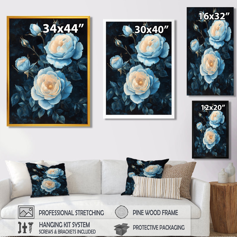 Boltongate - art mural floral, H 40 po x l 30 po, Reproduction encadrée d'une seule photo, Noir