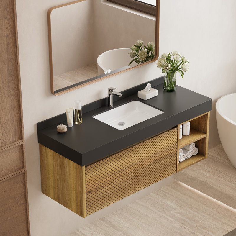 Armoire de salle de bain 48 po, Bois rétro, Noir
