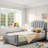 Upholstered Daybed With Classic Stripe Shaped Headboard-596423779