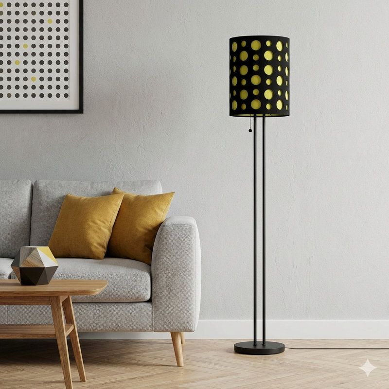66" Tall Metal Floor Lamp, Retro Design With Black And Green Shade, Green