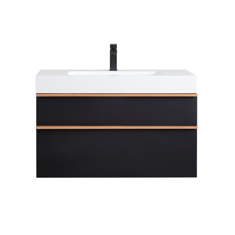 Meuble-lavabo mural avec lavabo en acrylique intégré, Noir, 36"