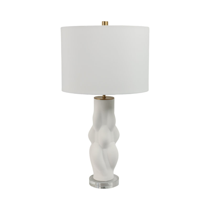 Lampe de table en grès avec base sculpturale texturée - Abat-jour en tissu blanc de 26 po - Chambre à coucher moderne, salon, éclairage de bureau