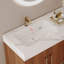 Meuble-lavabo moderne 36 po en noyer avec lavabo en céramique, plateau en pierre frittée, structure en métal doré, tiroirs et tablette de rangement-990027728