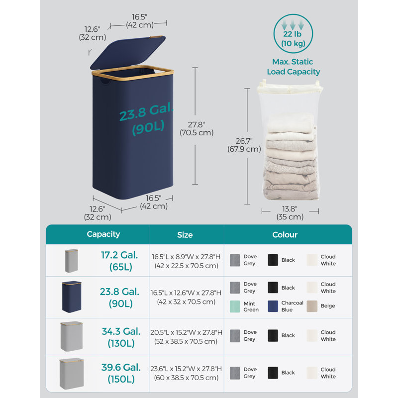 Laundry Hamper with Handles, Navy Blue